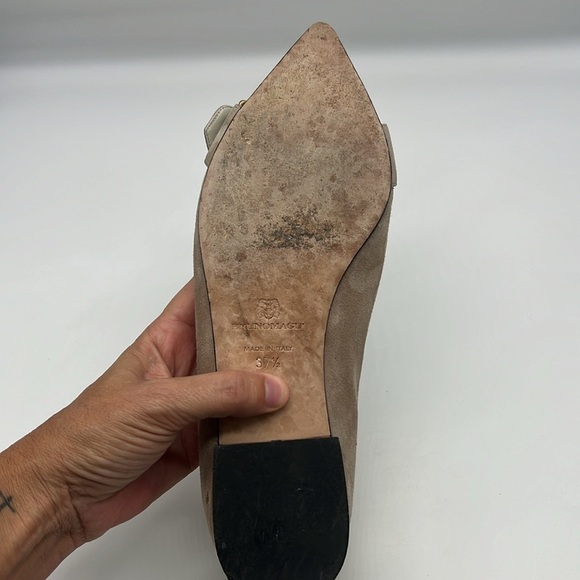 Brunomagli - Suede Light Grey Pointed Toe Buckle Made In Italy Ballet Flats 37.5 - Picture 10 of 16